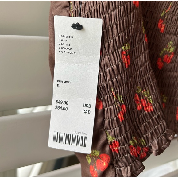 NWT Urban Outfitters Brown Silk Top with Red Cherries - Picture 5 of 6